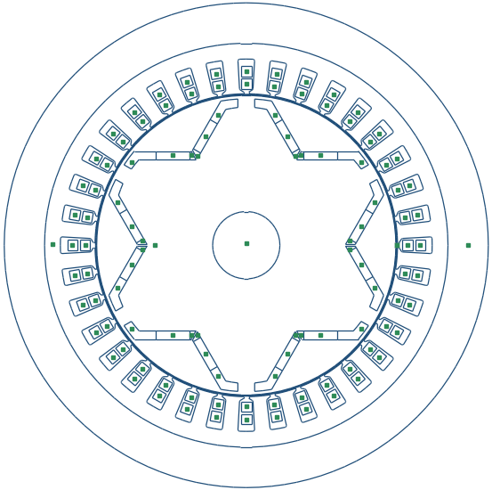 Cross-section geometry of the 36-slot 6-pole interior permanent magnet motor used in the study