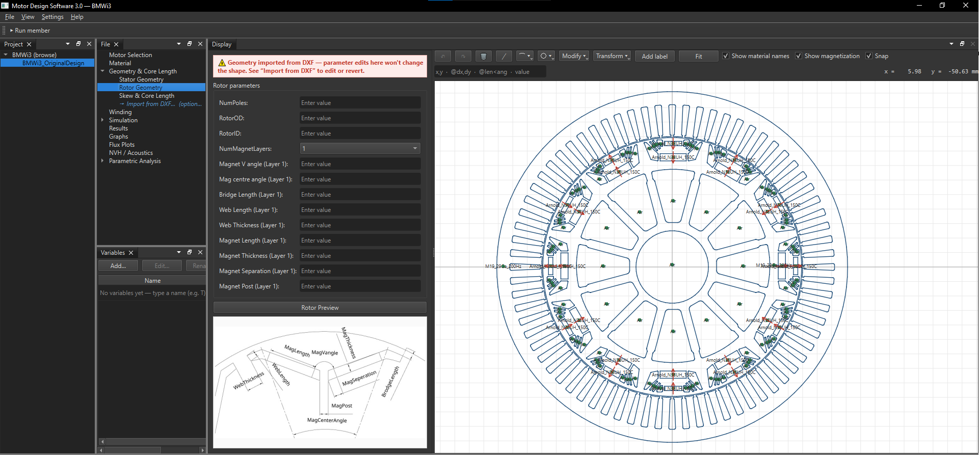 The completed BMW i3 motor geometry built in MotorDesignSoftware