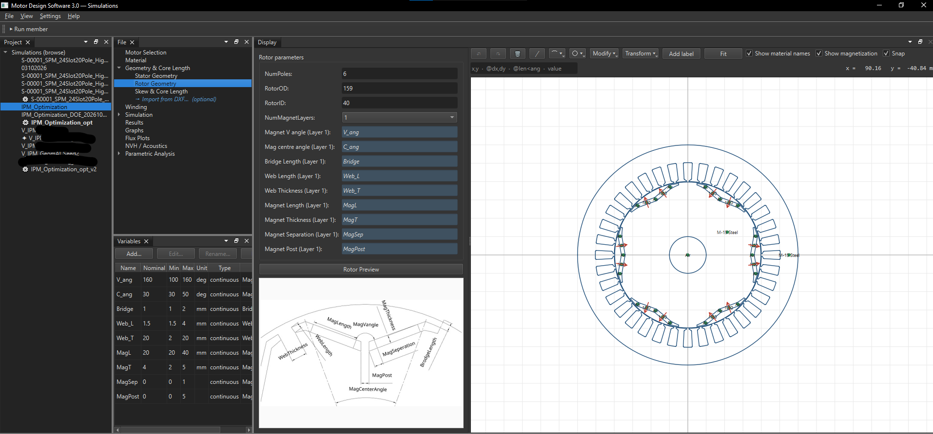 Defining design variables instead of fixed numbers in a parameterized .mds motor model