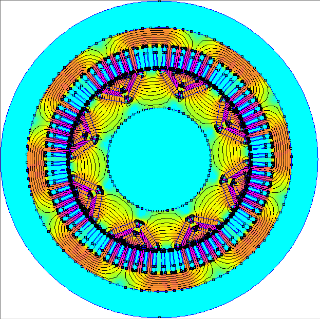 Automated FEMM flux-density field solution of a motor cross-section